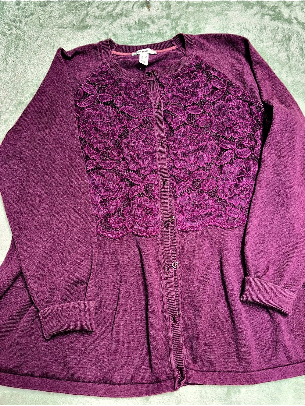Catherines Purple Lace Front Cardigan Like New